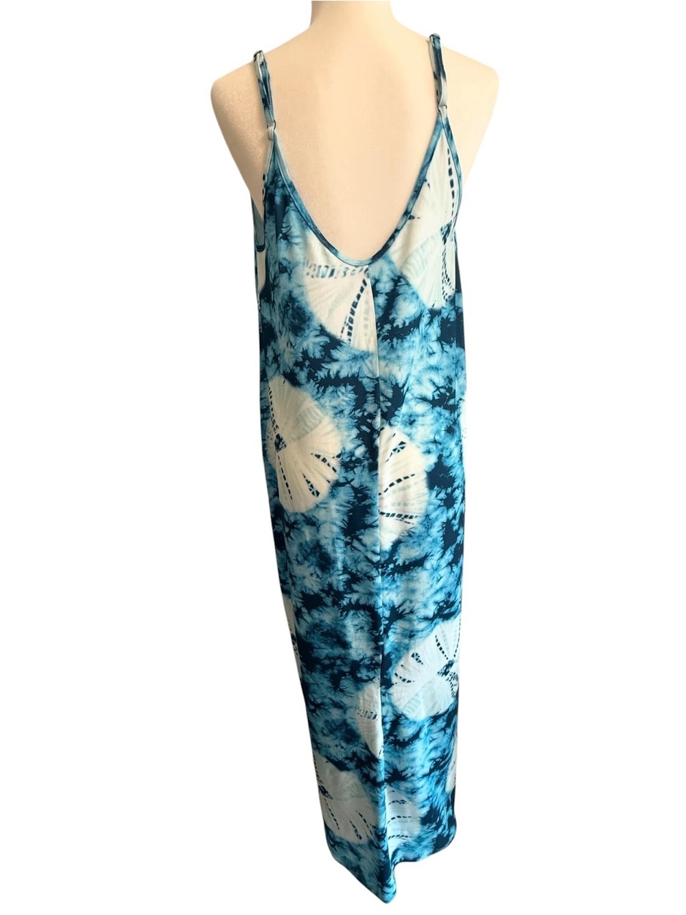 NWT POETSKY Blue Tie-Dye Spaghetti Strap Maxi Dress X-Large Flowy Pockets - Picture 4 of 15